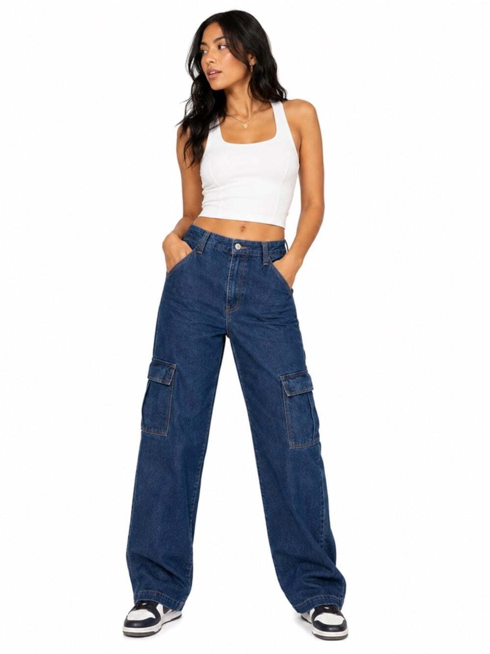 J Gait Denim Cargo Pants Small Wide Leg Utility Y2K Street Relaxed Blue